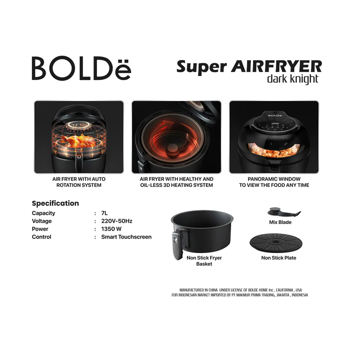 Bolde Air Fryer Super Air Fryer 7 Liter - Dark Knight 